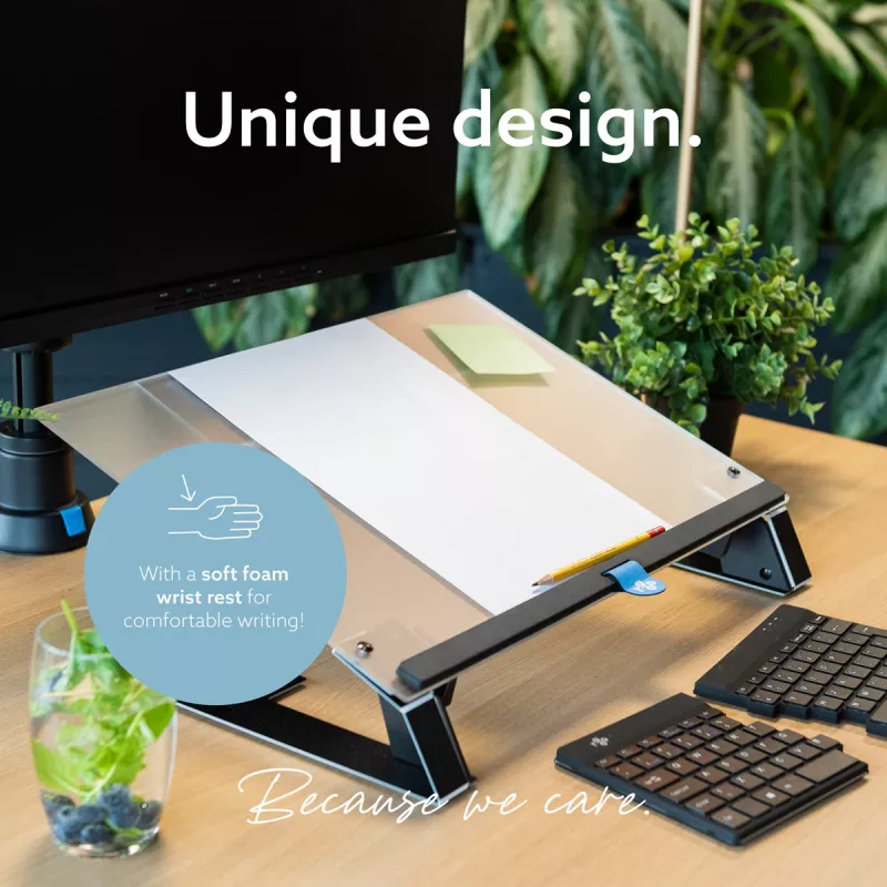 R-Go Tools Dokumentenhalter R-Go Read2Write, geeignet zum Lesen und Schreiben, ergonomisch, mit weicher Schaumstoff-Handballenauflage, matt Acryl