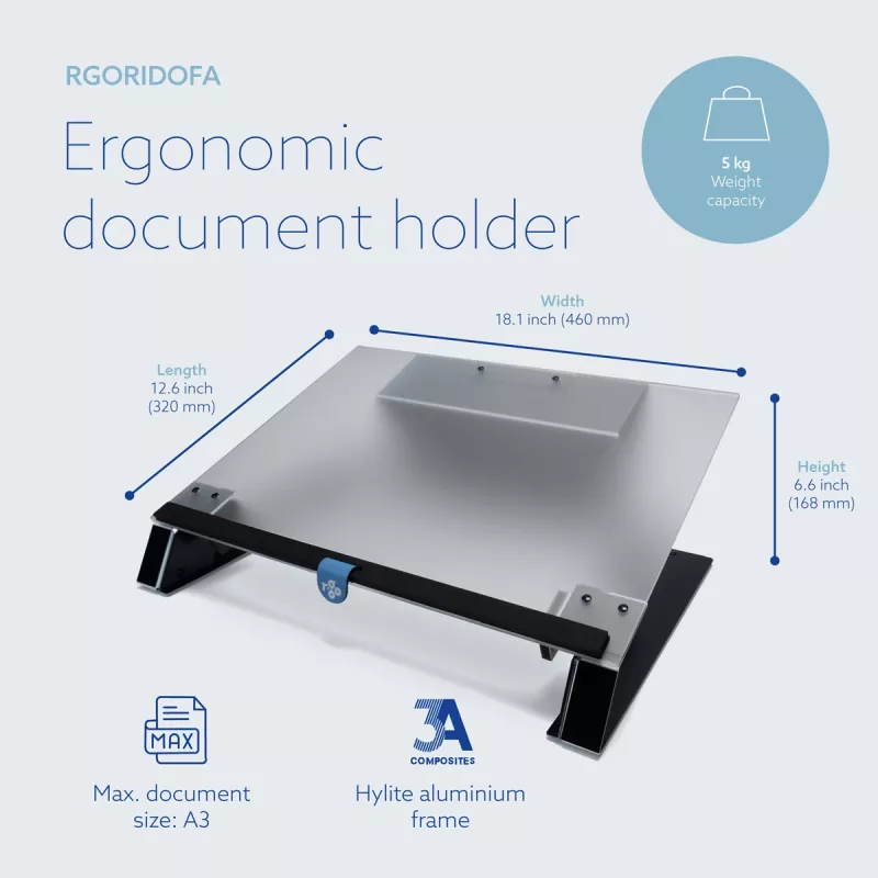 R-Go Tools Dokumentenhalter R-Go Read2Write, geeignet zum Lesen und Schreiben, ergonomisch, mit weicher Schaumstoff-Handballenauflage, matt Acryl