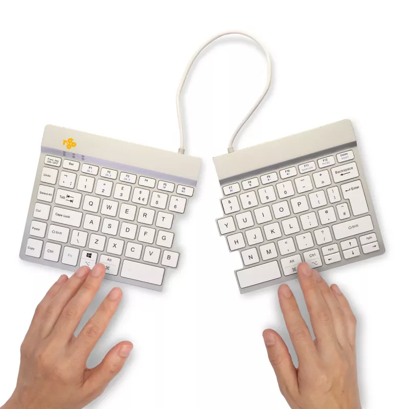 R-Go Tools Ergonomische Tastatur R-Go Split Break mit Pausensoftware, ergonomische geteilte Tastatur, QWERTY (UK), Bluetooth, weiß