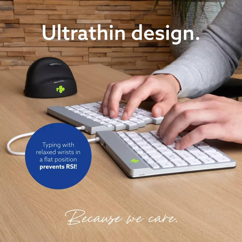 R-Go Tools Ergonomische Tastatur R-Go Split Break mit Pausensoftware, ergonomische geteilte Tastatur, QWERTY (UK), Bluetooth, weiß
