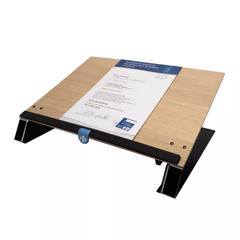 R-Go Tools Dokumentenhalter R-Go Read2Write, geeignet zum Lesen und Schreiben, ergonomisch, mit weicher Schaumstoff-Handgelenkauflage, Eichenholz