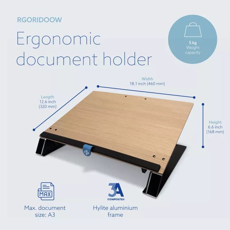 R-Go Tools Dokumentenhalter R-Go Read2Write, geeignet zum Lesen und Schreiben, ergonomisch, mit weicher Schaumstoff-Handgelenkauflage, Eichenholz