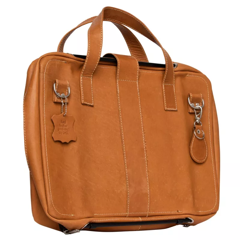 R-Go Tools Laptoptasche R-Go Viva, vollnarbiges Leder, mit integriertem Laptopständer, Schultergurt, 39,6 cm (15,6 Zoll), braun