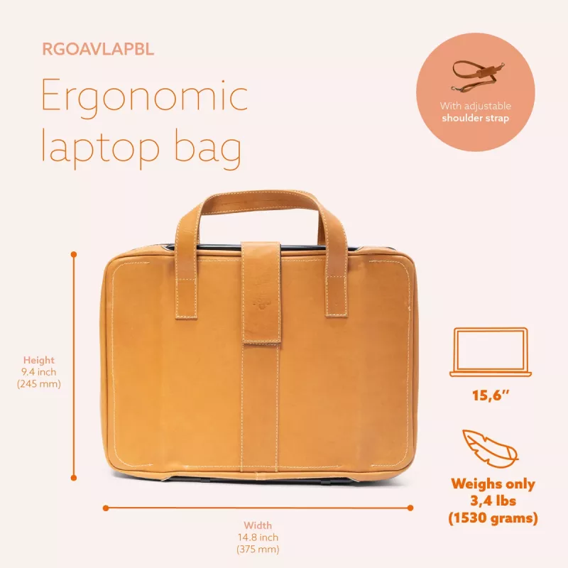 R-Go Tools Laptoptasche R-Go Viva, vollnarbiges Leder, mit integriertem Laptopständer, Schultergurt, 39,6 cm (15,6 Zoll), braun