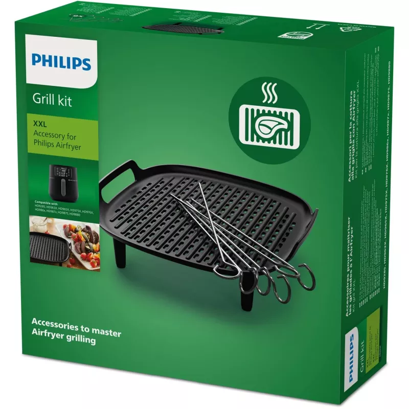 Philips Airfryer Zubehör HD9959/00 Grill-Kit XXL, Grillrost & Spieße, Philips, HD9285, HD963X, HD965X, HD975X, HD976X, HD986X, HD987X, Aluminium, Metall, 213 mm