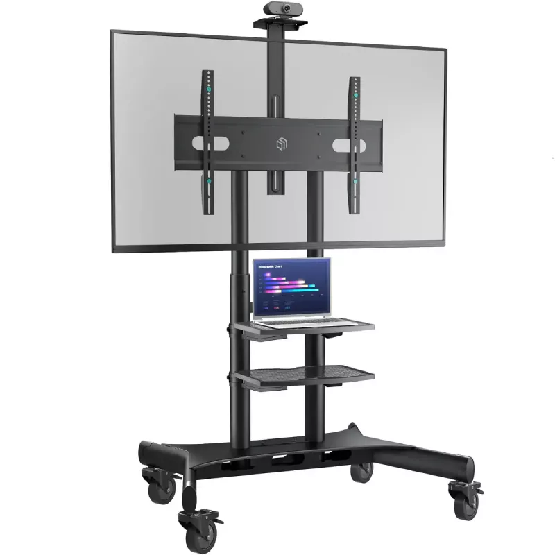 ONKRON TS1881-B mobiler TV-Ständer mit Rollen und Ablagen für 50–86"-Fernseher, bis 90 kg, VESA 200×200–800×500, höhenverstellbar, schwarz