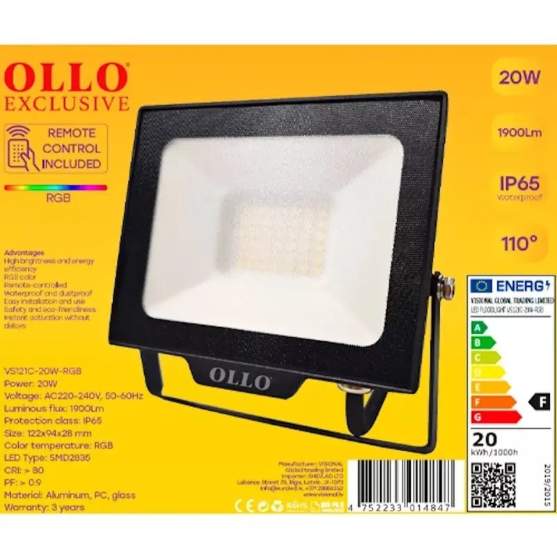 Outdoor LED-Flutlicht OLLO VS121C-20W-RGB 20W 1900lm RGB
