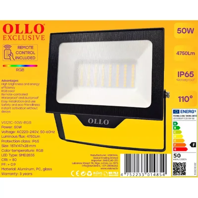 LED-Außenstrahler OLLO VS121C-50W-RGB — 50 W, 4750 lm, RGB