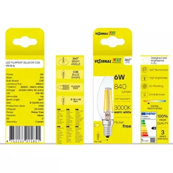 LED-Leuchtmittel VISIONAL VS-B-6, 6 W Leistungsaufnahme, 840 lm Lichtstrom