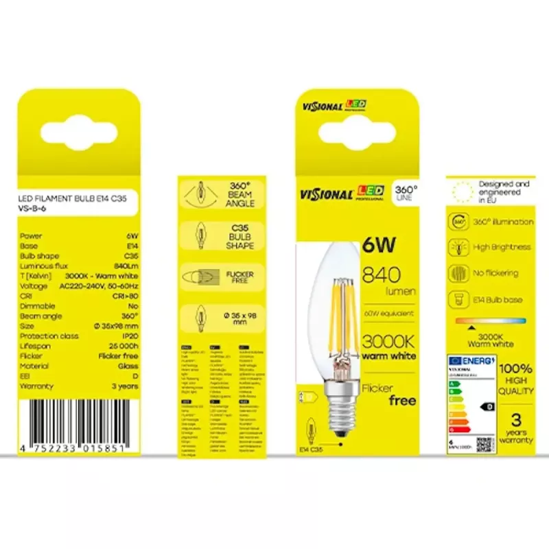LED-Leuchtmittel VISIONAL VS-B-6, 6 W Leistungsaufnahme, 840 lm Lichtstrom