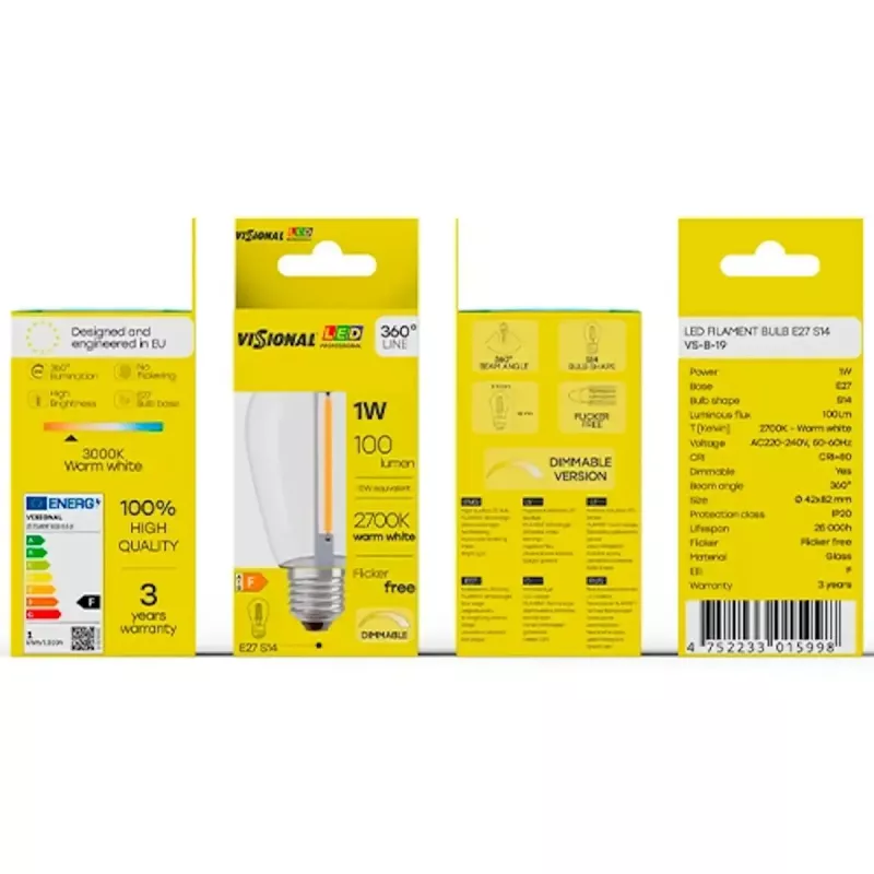 LED-Lampe VISIONAL VS-B-19 1W 100 lm 2700K, Energieeffizienzklasse F