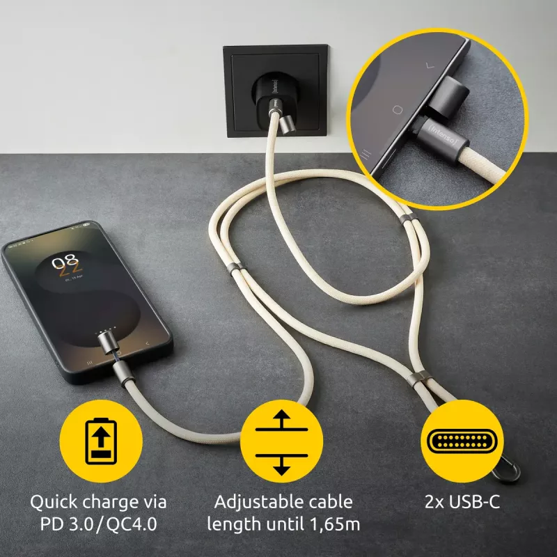 USB-Kabel Intenso Handykette 1,65 m USB-C Beige