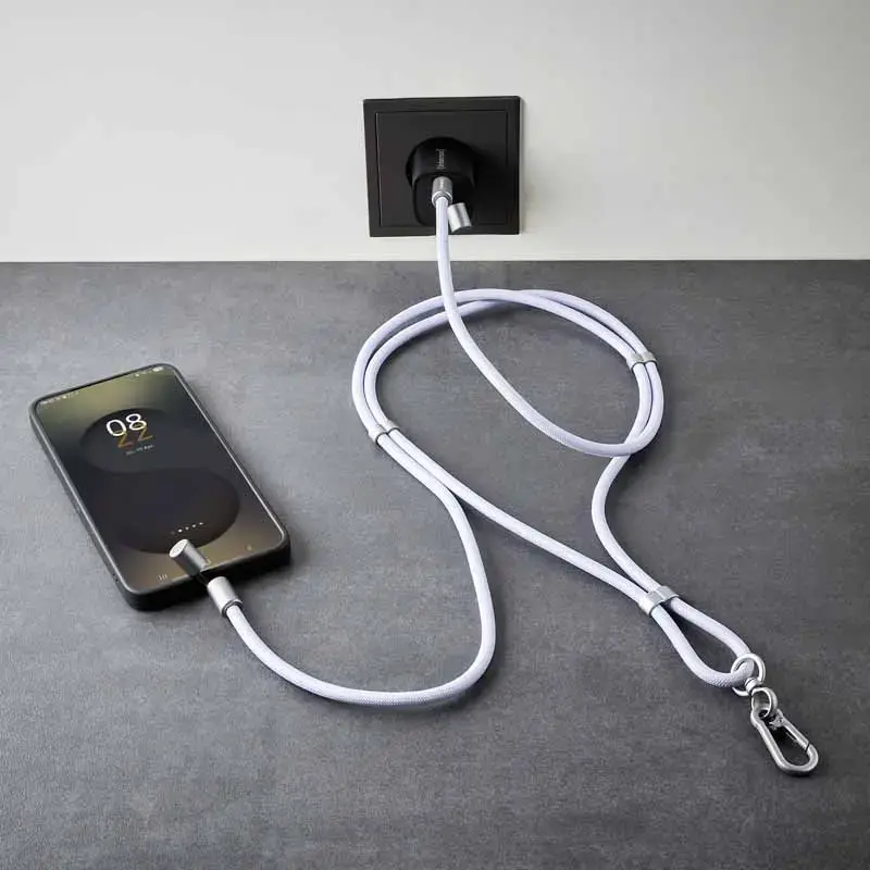 Intenso USB-C Ladekabel-Trageband Handy-Halsband 60W Schnellladung, verstellbare Länge 1,65 m, Nylon, Lila