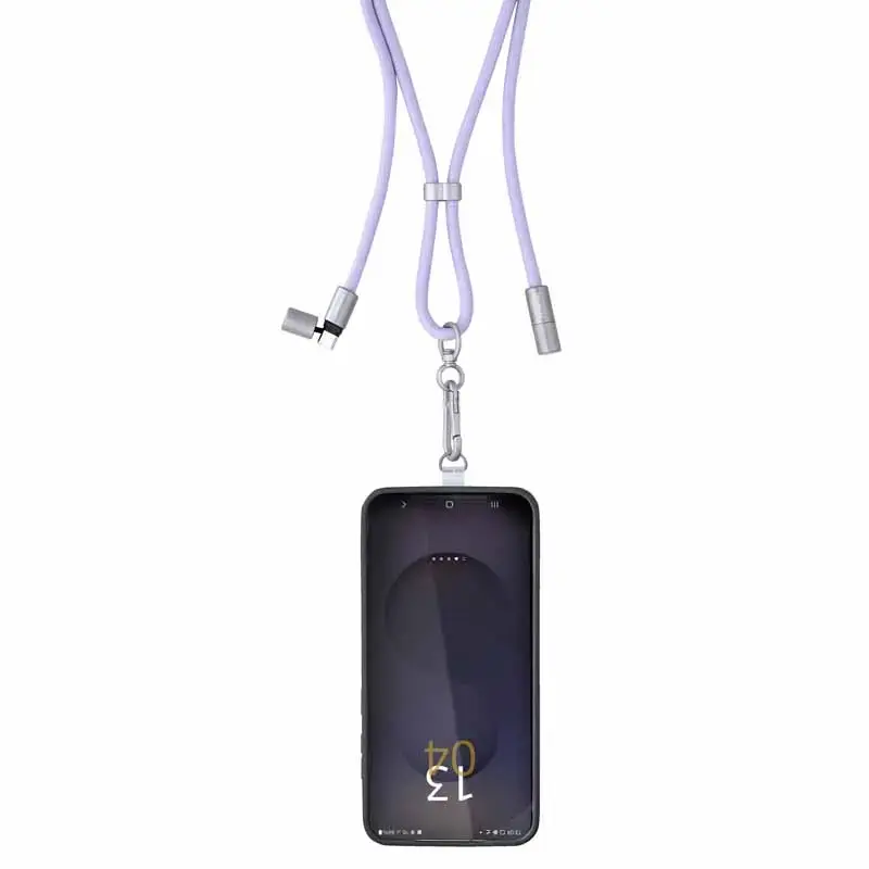 Intenso USB-C Ladekabel-Trageband Handy-Halsband 60W Schnellladung, verstellbare Länge 1,65 m, Nylon, Lila
