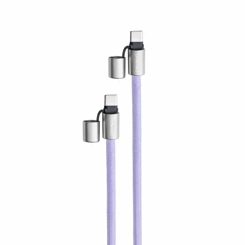 Intenso USB-C Ladekabel-Trageband Handy-Halsband 60W Schnellladung, verstellbare Länge 1,65 m, Nylon, Lila