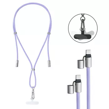 Intenso USB-C Ladekabel-Trageband Handy-Halsband 60W Schnellladung, verstellbare Länge 1,65 m, Nylon, Lila