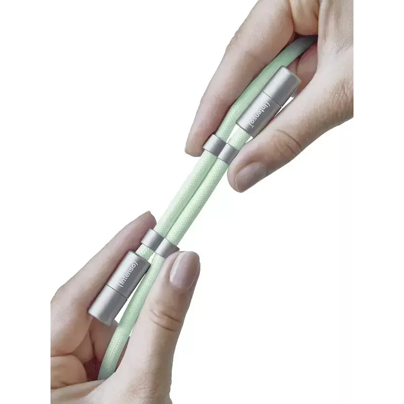 Intenso USB-C Ladeband Handy-Halsband-Kabel 60W Schnellladung verstellbare Länge 1,65m Nylon Grün