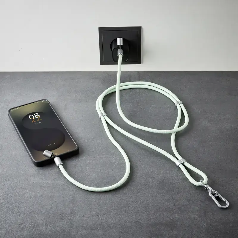 Intenso USB-C Ladeband Handy-Halsband-Kabel 60W Schnellladung verstellbare Länge 1,65m Nylon Grün