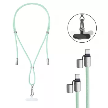 Intenso USB-C Ladeband Handy-Halsband-Kabel 60W Schnellladung verstellbare Länge 1,65m Nylon Grün