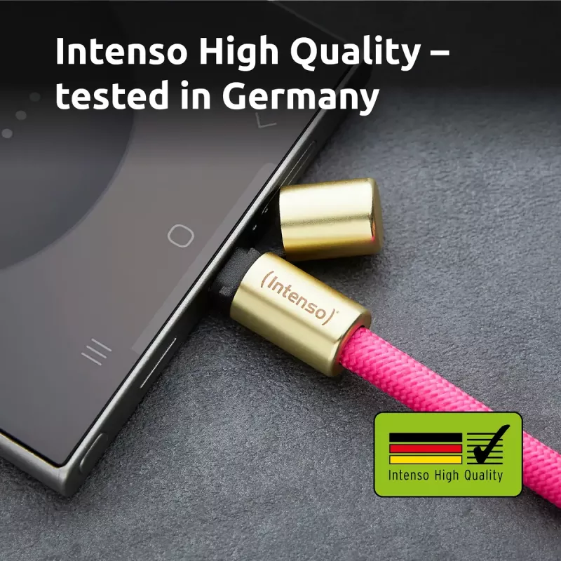 Intenso USB-C Ladekabel-Halsband Handy-Umhängekabel 60 W Schnellladung verstellbare Länge 1,65 m Nylon Neopink