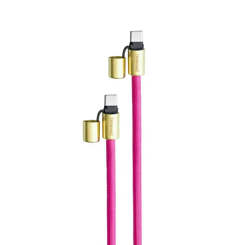 Intenso USB-C Ladekabel-Halsband Handy-Umhängekabel 60 W Schnellladung verstellbare Länge 1,65 m Nylon Neopink