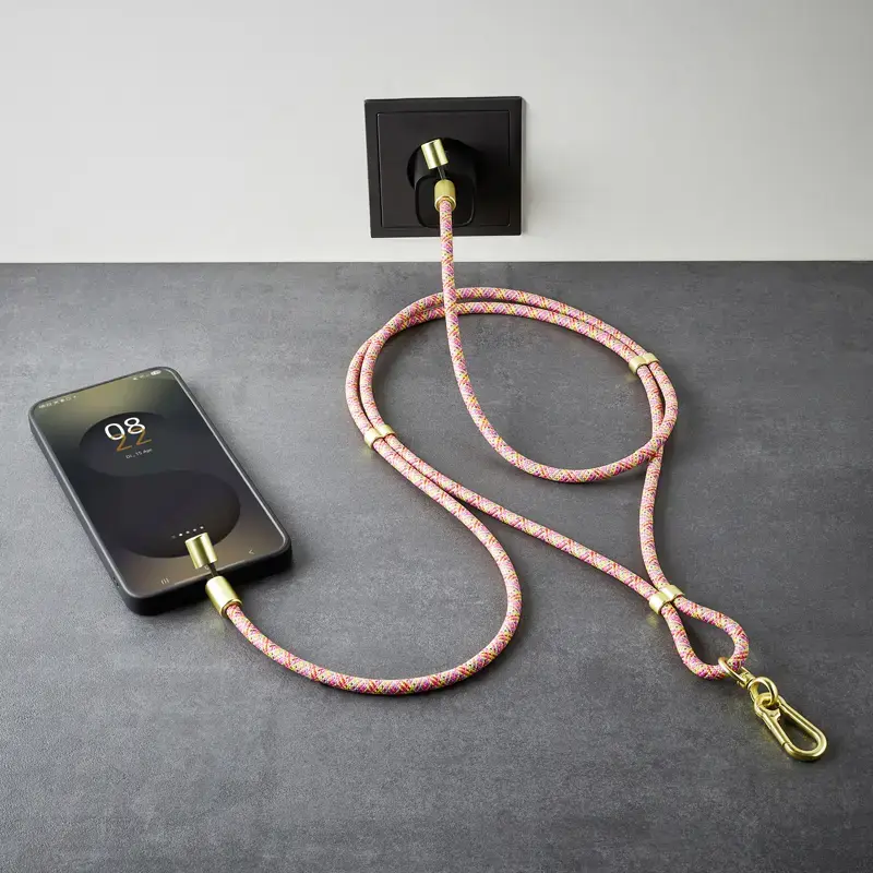 Intenso USB-C Lade-Lanyard Telefon-Halsbandkabel 60 W Schnellladung verstellbare Länge 1,65 m Nylon Mehrfarbig