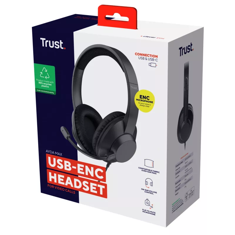 Trust Ayda Max Headset Kabelgebunden Head-band Anrufe/Musik USB Typ-C / USB Typ-A Schwarz