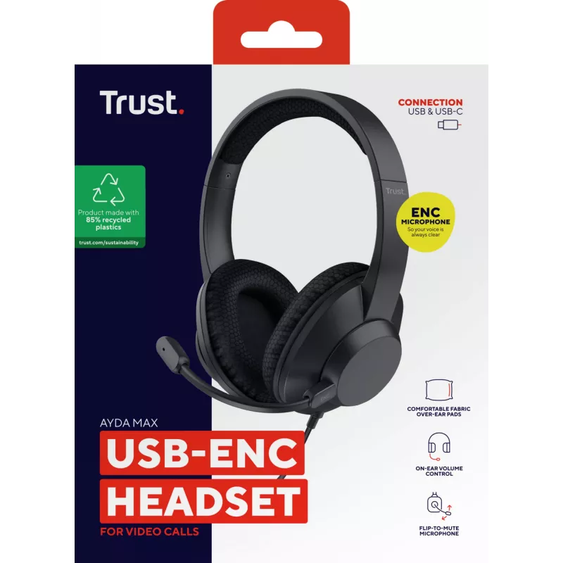 Trust Ayda Max Headset Kabelgebunden Head-band Anrufe/Musik USB Typ-C / USB Typ-A Schwarz