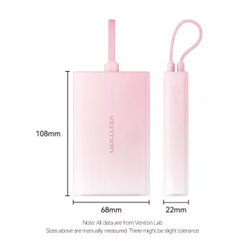 Powerbank Vention 10000mAh (USB-C, Lightning, USB-A) 22,5W LED-Anzeige Pink