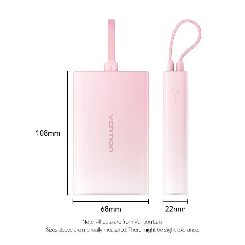 Powerbank Vention 10000mAh (USB-C, Lightning, USB-A) 22,5W LED-Anzeige Pink