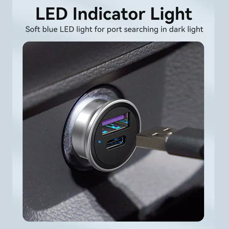 Auto-Ladegerät Vention Two-Port USB A+C(18/20) Grau Mini Style Aluminiumlegierung Typ