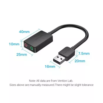 Vention 2-Port externe USB-Soundkarte 0,15 m Schwarz 2.1 Kanäle 16 Bit