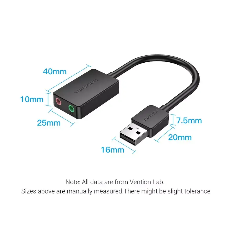 Vention 2-Port externe USB-Soundkarte 0,15 m Schwarz 2.1 Kanäle 16 Bit