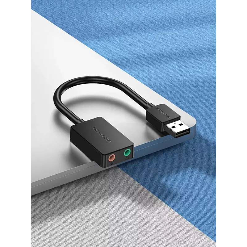 Vention 2-Port externe USB-Soundkarte 0,15 m Schwarz 2.1 Kanäle 16 Bit