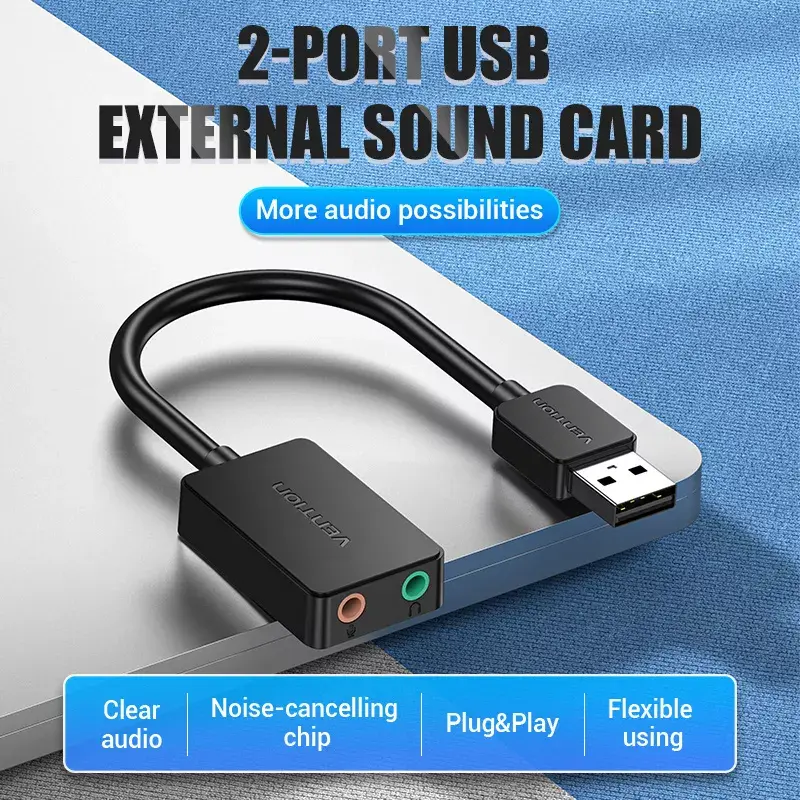 Vention 2-Port externe USB-Soundkarte 0,15 m Schwarz 2.1 Kanäle 16 Bit