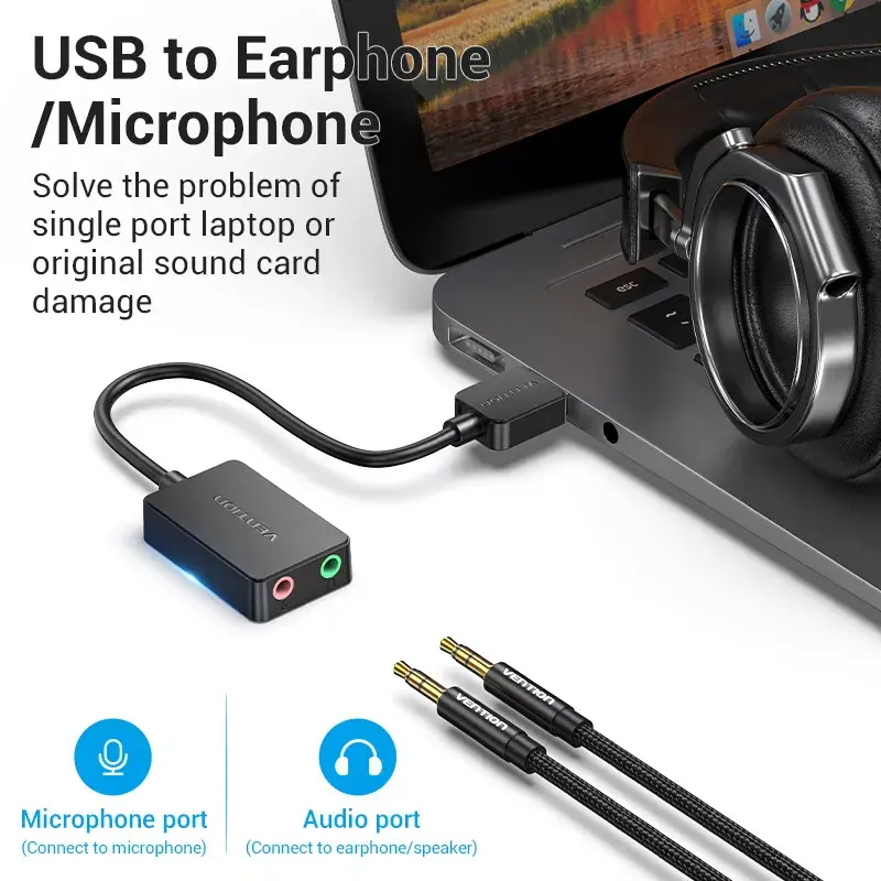 Vention 2-Port externe USB-Soundkarte 0,15 m Schwarz 2.1 Kanäle 16 Bit