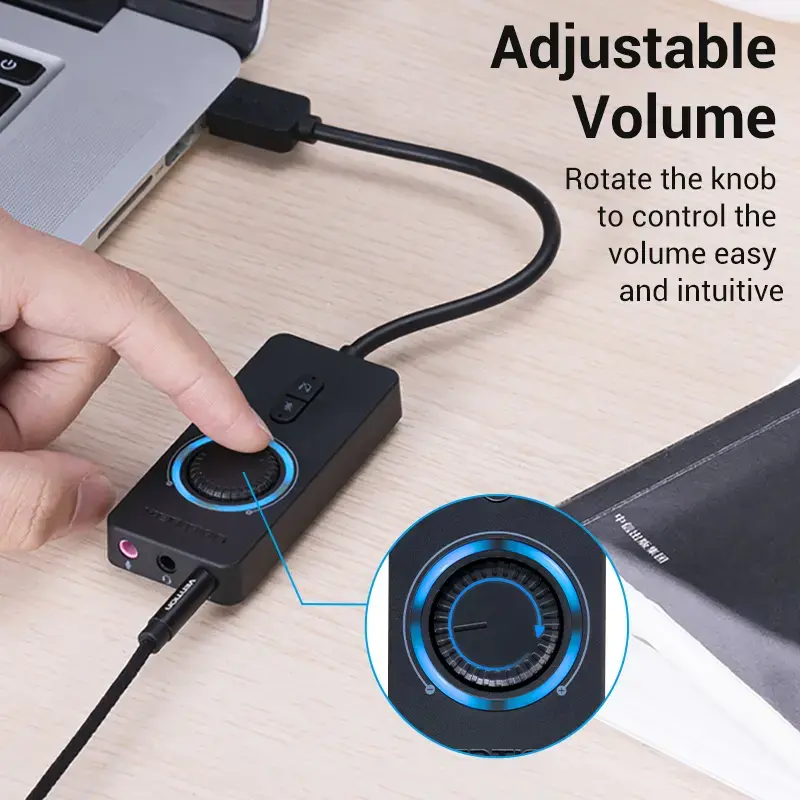 Vention USB 2.0 Externer Stereo-Sound-Adapter mit Lautstärkeregelung 0,15 M Schwarz ABS