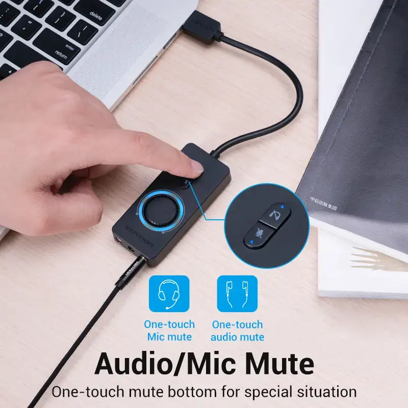 Vention USB 2.0 Externer Stereo-Sound-Adapter mit Lautstärkeregelung 0,15 M Schwarz ABS