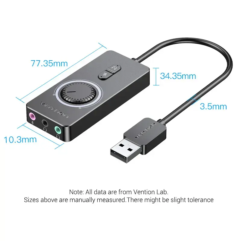 Vention USB 2.0 Externer Stereo-Sound-Adapter mit Lautstärkeregelung 0,15 M Schwarz ABS