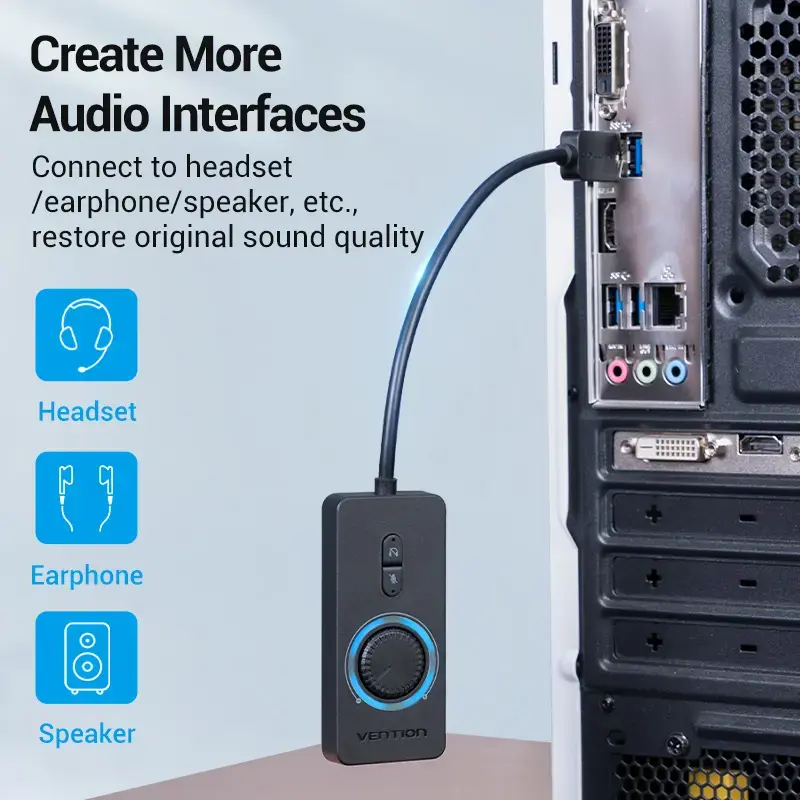 Vention USB 2.0 Externer Stereo-Sound-Adapter mit Lautstärkeregelung 0,15 M Schwarz ABS