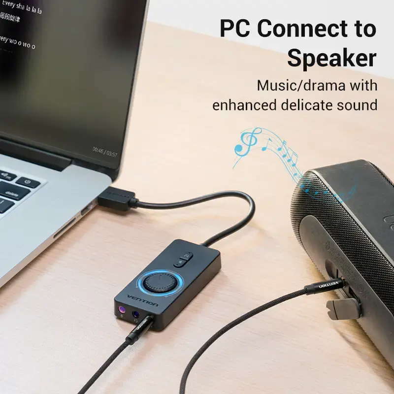 Vention USB 2.0 Externer Stereo-Sound-Adapter mit Lautstärkeregelung 0,15 M Schwarz ABS