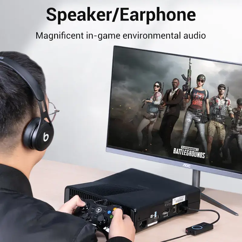 Vention USB 2.0 Externer Stereo-Sound-Adapter mit Lautstärkeregelung 0,15 M Schwarz ABS