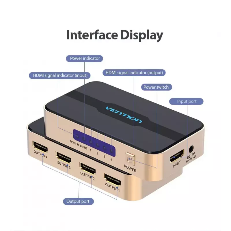 HDMI Splitter Vention 1 In 4 Out 4K@30Hz Gold Aluminiumlegierung
