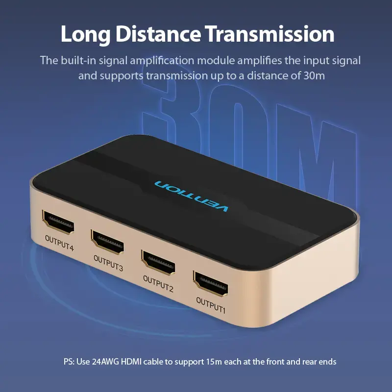 HDMI Splitter Vention 1 In 4 Out 4K@30Hz Gold Aluminiumlegierung