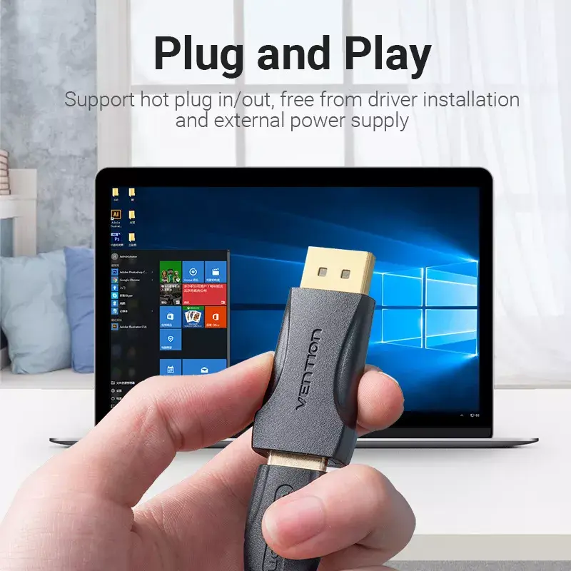 DisplayPort-auf-HDMI-Adapter Vention HBOB0, DisplayPort-Stecker auf HDMI-Buchse, schwarz, vergoldete Kontakte