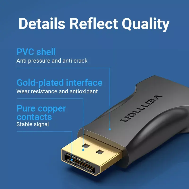 DisplayPort-auf-HDMI-Adapter Vention HBOB0, DisplayPort-Stecker auf HDMI-Buchse, schwarz, vergoldete Kontakte