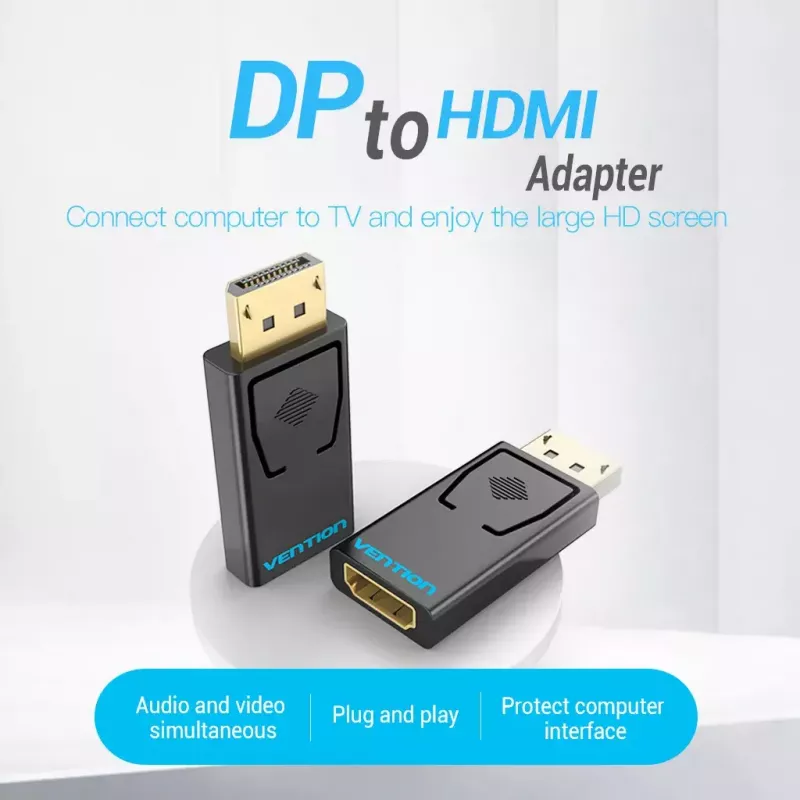 DisplayPort-auf-HDMI-Adapter Vention HBKB0 – DP-Stecker auf HDMI-Buchse, schwarz, vergoldete Kontakte