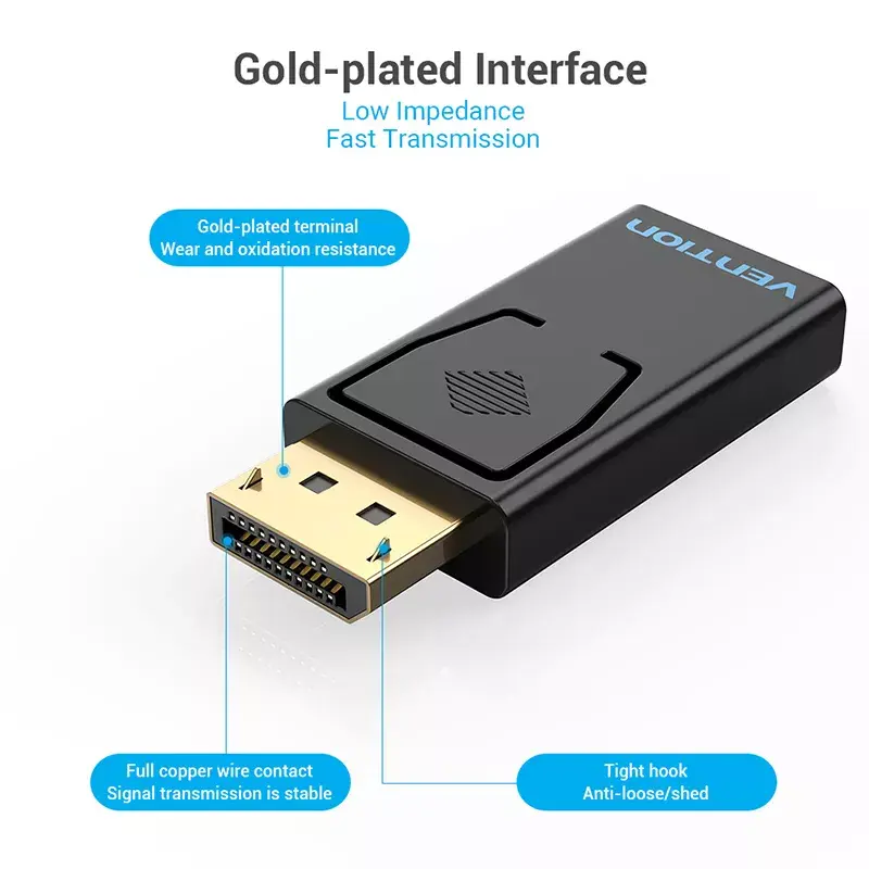 DisplayPort-auf-HDMI-Adapter Vention HBKB0 – DP-Stecker auf HDMI-Buchse, schwarz, vergoldete Kontakte