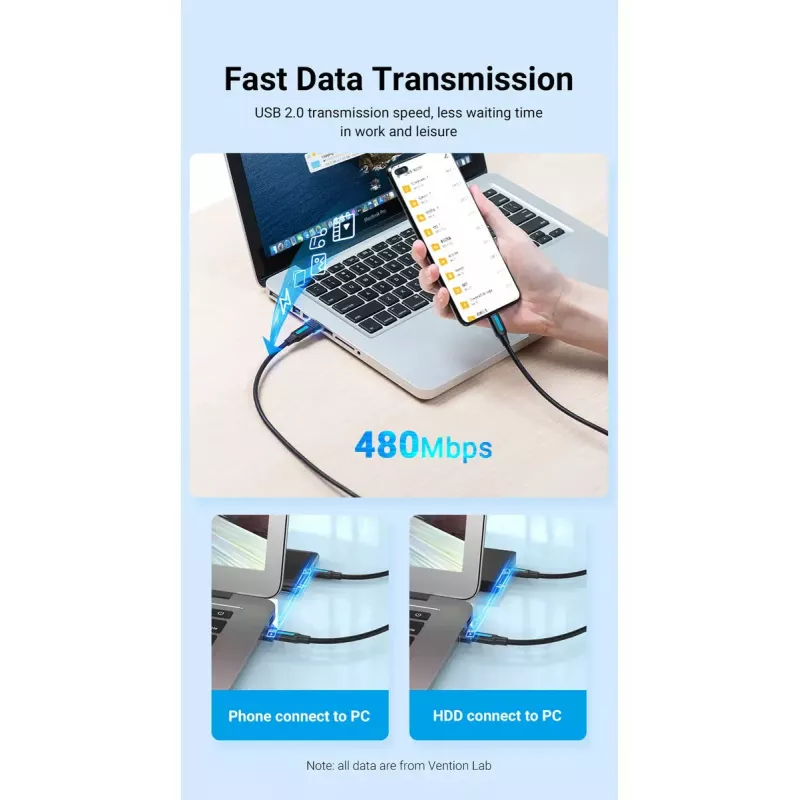 USB Adapter Vention CDWB0 USB 2.0 Stecker auf USB-C Buchse Schwarz PVC