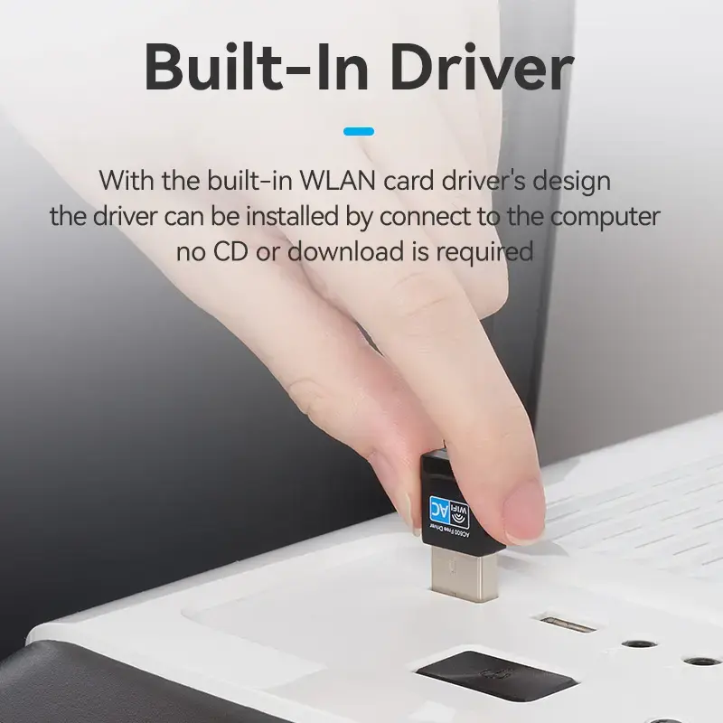 Vention USB Wi-Fi Dualband-Adapter 2,4G/5G Schwarz Wireless USB 433 Mbit/s
